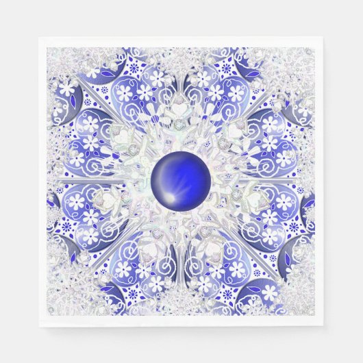 ギリシャのセラミックレースブルー&スノーフレーク スタンダードランチョンナプキン (正面)