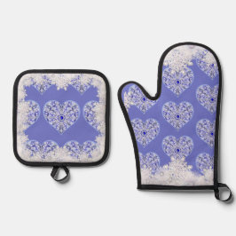 ギリシャのセラミックレースブルー&スノーフレーク 鍋つかみ&鍋敷きセット