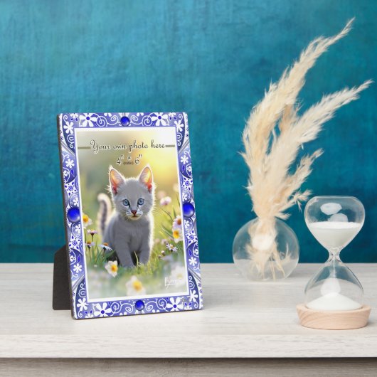 ギリシャのセラミックレースブルー フォトプラーク (側面)