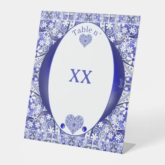 ギリシャのセラミックレースブルー 台座サイン (正面)