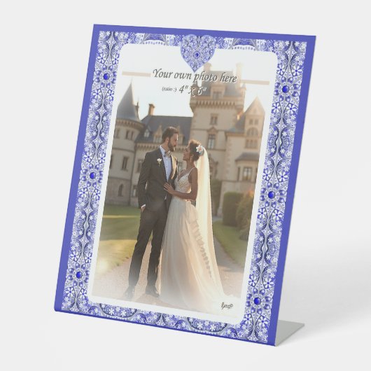 ギリシャのセラミックレースブルー 台座サイン (正面)