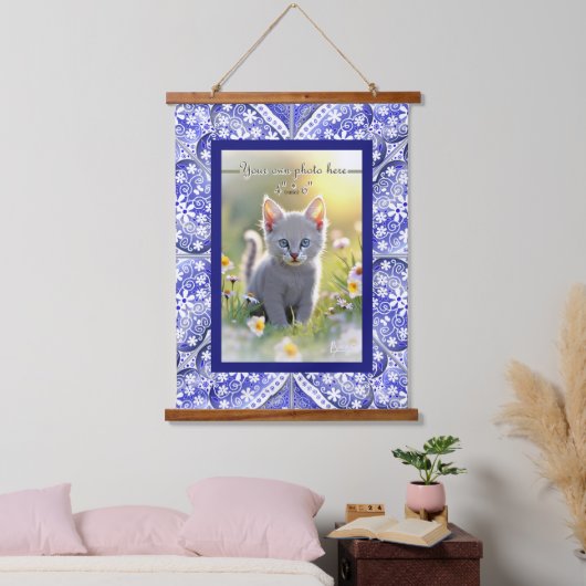 ギリシャのセラミックレースブルー 吊り下げ型タペストリー (寝室)