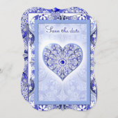 ギリシャのセラミックレースブルー 招待状 (正面/裏面)