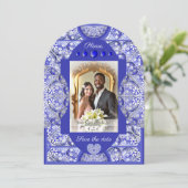 ギリシャのセラミックレースブルー 招待状 (スタンド正面)