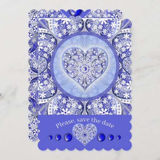 ギリシャのセラミックレースブルー 招待状 (正面/裏面)