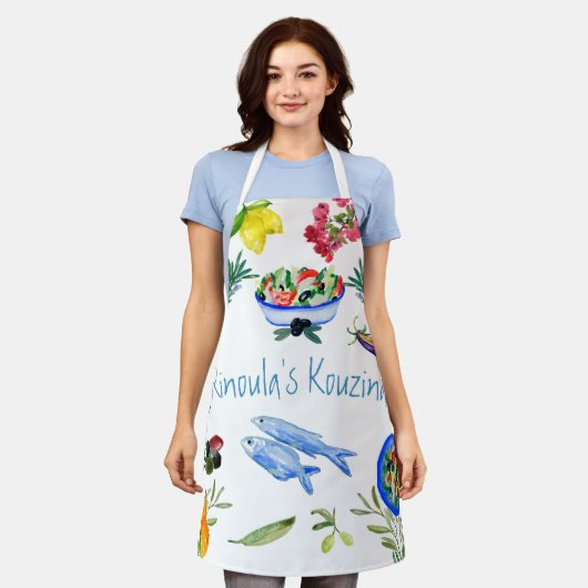 ギリシャのタベルナエプロン エプロン (着用した状態)