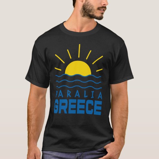 ギリシャのパラリア 黒 メンズ サンシャイン アンド シー Tシャツ (正面)