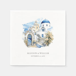 ギリシャのパーソナライズされた水ミニマル結婚色 スタンダードカクテルナプキン