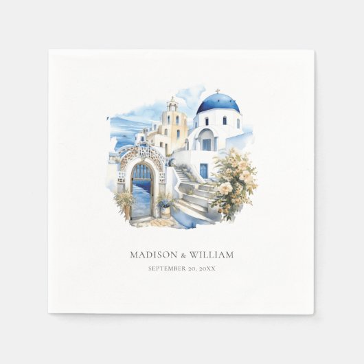 ギリシャのパーソナライズされた水ミニマル結婚色 スタンダードカクテルナプキン (正面)