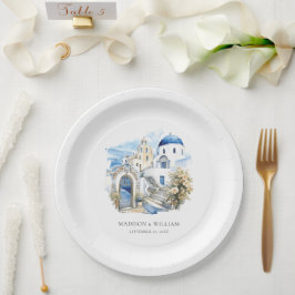 ギリシャのパーソナライズされた水ミニマル結婚色 ペーパープレート