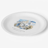 ギリシャのパーソナライズされた水ミニマル結婚色 ペーパープレート (アングル)