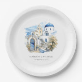 ギリシャのパーソナライズされた水ミニマル結婚色 ペーパープレート (正面)
