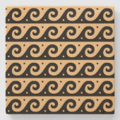 ギリシャのフレット地中海の、波形パターン、ブラウン ストーンコースター (正面)