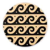 ギリシャのフレット地中海の、波形パターン、ブラウン セラミックノブ (正面)