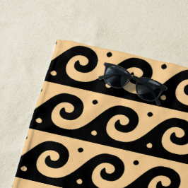 ギリシャのフレット地中海の、波形パターン、ブラウン ビーチタオル