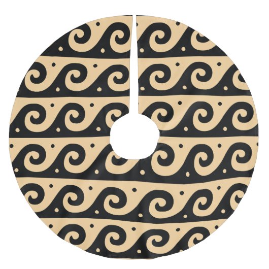 ギリシャのフレット地中海の、波形パターン、ブラウン ブラッシュドポリエステルツリースカート (正面)