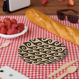 ギリシャのフレット地中海の、波形パターン、ブラウン ペーパープレート