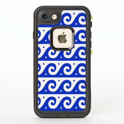 ギリシャのフレット模様、ブルーの地中海の波模様 LifeProof iPhoneケース (裏面)