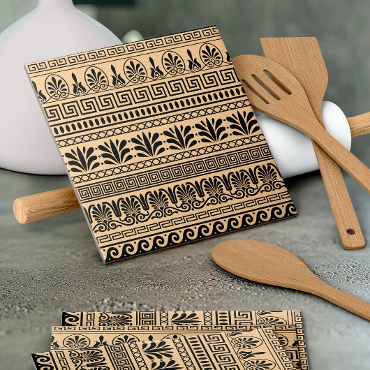 ギリシャのフレット、パタ地中海のーン、ブラウン タイル