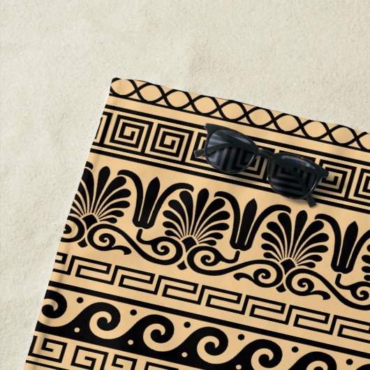 ギリシャのフレット、パタ地中海のーン、ブラウン ビーチタオル (インサイチュ)