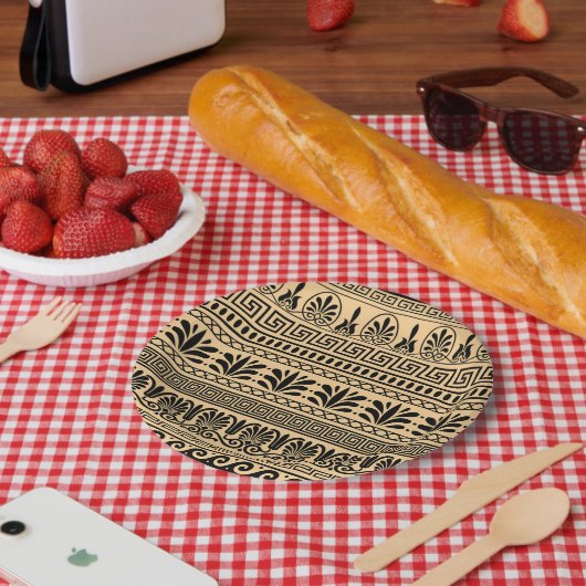 ギリシャのフレット、パタ地中海のーン、ブラウン ペーパープレート (ピクニック)