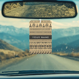 ギリシャのフレット、ミックスミックスミアンダー鍵、ブラウン、あなたの名前 カーエアーフレッシュナー