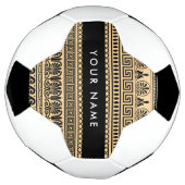 ギリシャのフレット、ミックスミックスミアンダー鍵、ブラウン、あなたの名前 サッカーボール (回転)