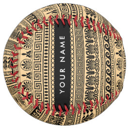 ギリシャのフレット、ミックスミックスミアンダー鍵、ブラウン、あなたの名前 ソフトボール