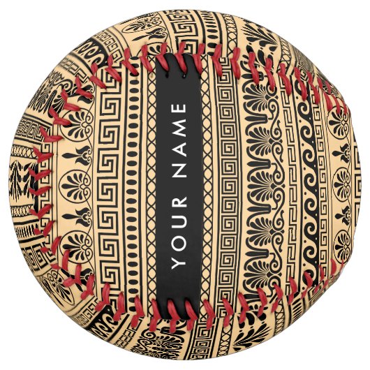 ギリシャのフレット、ミックスミックスミアンダー鍵、ブラウン、あなたの名前 ソフトボール (正面左)