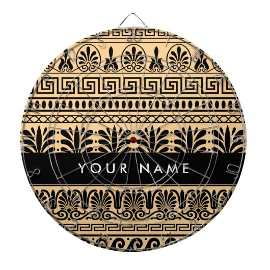 ギリシャのフレット、ミックスミックスミアンダー鍵、ブラウン、あなたの名前 ダーツボード (正面)