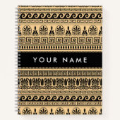 ギリシャのフレット、ミックスミックスミアンダー鍵、ブラウン、あなたの名前 ノートブック (正面)