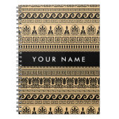 ギリシャのフレット、ミックスミックスミアンダー鍵、ブラウン、あなたの名前 ノートブック (正面)