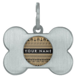 ギリシャのフレット、ミックスミックスミアンダー鍵、ブラウン、あなたの名前 ペットネームタグ