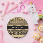 ギリシャのフレット、ミックスミックスミアンダー鍵、ブラウン、あなたの名前 ペーパープレート (パーティー)