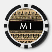 ギリシャのフレット、ミックスミックスミアンダー鍵、ブラウン、あなたの名前 ポーカーチップ (正面)