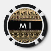 ギリシャのフレット、ミックスミックスミアンダー鍵、ブラウン、あなたの名前 ポーカーチップ (裏面)