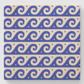 ギリシャのフレッ地中海のト、波のパターン、青 ストーンコースター (正面)