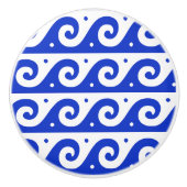 ギリシャのフレッ地中海のト、波のパターン、青 セラミックノブ (正面)