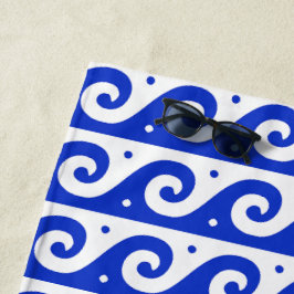 ギリシャのフレッ地中海のト、波のパターン、青 ビーチタオル