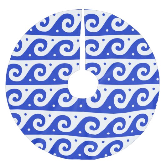 ギリシャのフレッ地中海のト、波のパターン、青 ブラッシュドポリエステルツリースカート (正面)