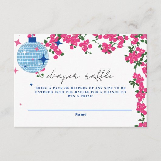 ギリシャのブーゲンビリア赤ちゃんシャワーおむつラッフル エンクロージャーカード (正面)