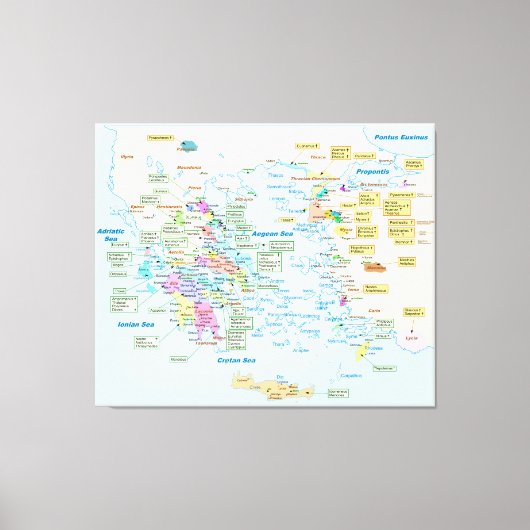 ギリシャのホームレスの地図と英語のラベル キャンバスプリント (正面)