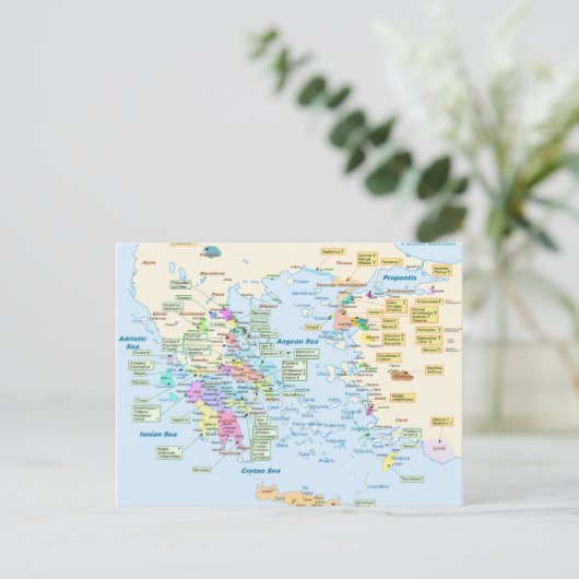 ギリシャのホームレスの地図と英語のラベル ポストカード (スタンド正面)