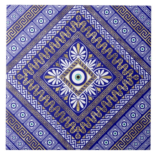 ギリシャのミアンダー鍵&イビルアイオーナメント タイル (正面)