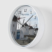 ギリシャのミコノスの風車パーソナライズされた。 壁時計 (傾斜)