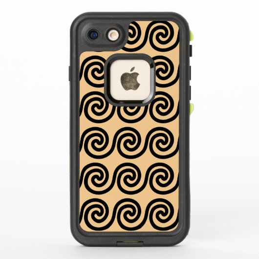 ギリシャのメアンダーキーの波模様 ブラウン LifeProof iPhoneケース (裏面)