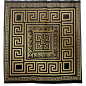 ギリシャのメアンダー鍵オーナメント – 黒と金ゴールド シャワーカーテン (正面)