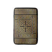 ギリシャのメアンダー鍵オーナメント – 黒と金ゴールド バスマット (正面縦)