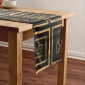 ギリシャのメアンダー鍵パターン – 金ゴールド水色 ショートテーブルランナー (インサイチュ)