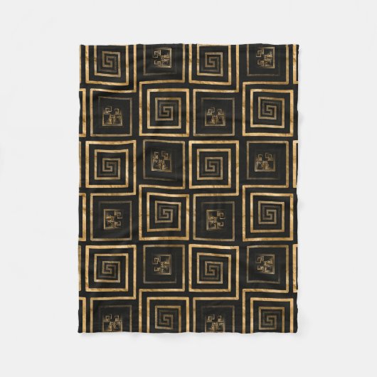 ギリシャのメアンダー鍵パターン – 金ゴールド水色 フリースブランケット (正面)